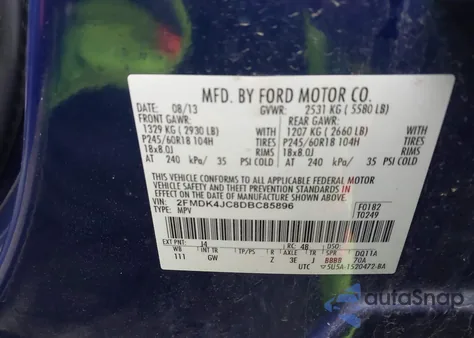 2013 Ford Edge Sel из США, поврежденный, VIN 2FMDK4JC8DBC85896